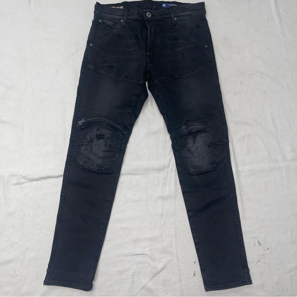 G-Star Raw 5620 3D Zip Knee Skinny Jeans Black Distressed Premium Italian Fabric